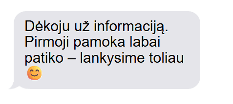 Tėvų žinutė: pirmoji pamoka labai patiko — lankysime toliau.